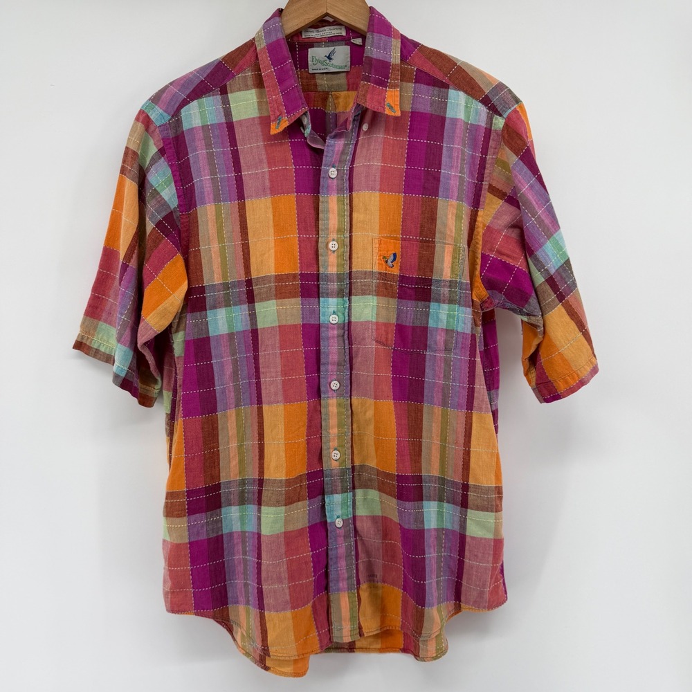 Flying Scotsman Mens Large Plaid Short Sleeve Button Down Shirt Cotton USA Made